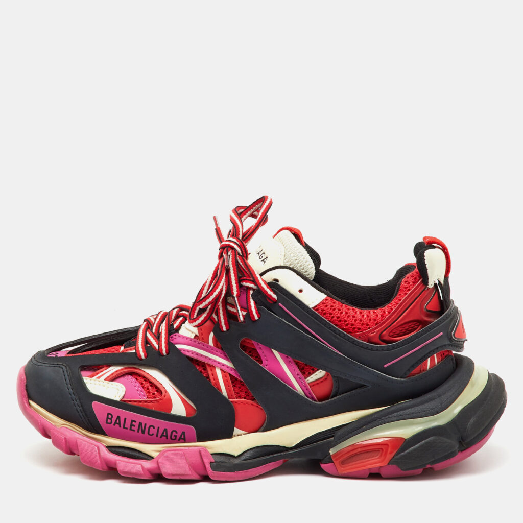 luxury-women-balenciaga-used-shoes-p1207987-010-1.jpg Balenciaga Multicolor Faux Leather and Mesh Track Sneakers Size 37