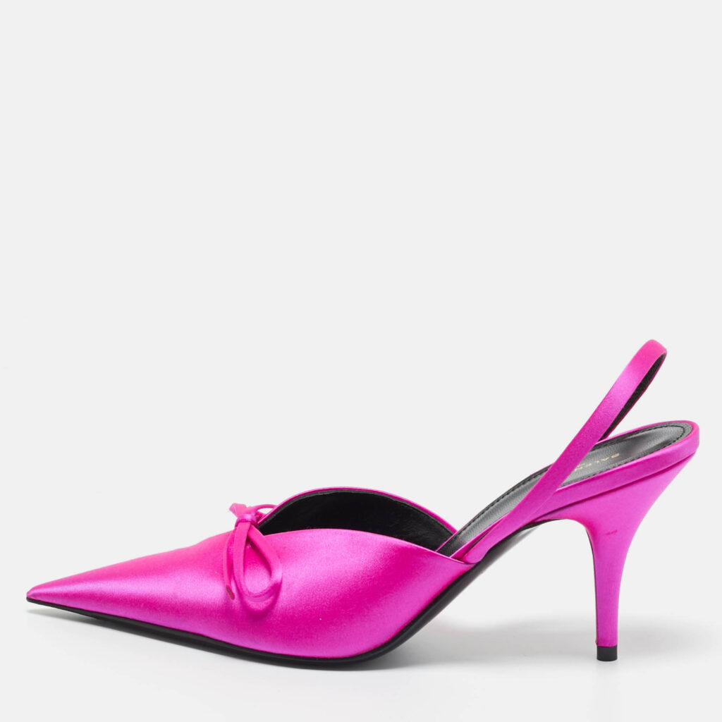Balenciaga Fuchsia Satin Knife Bow Slingback Pumps Size 36