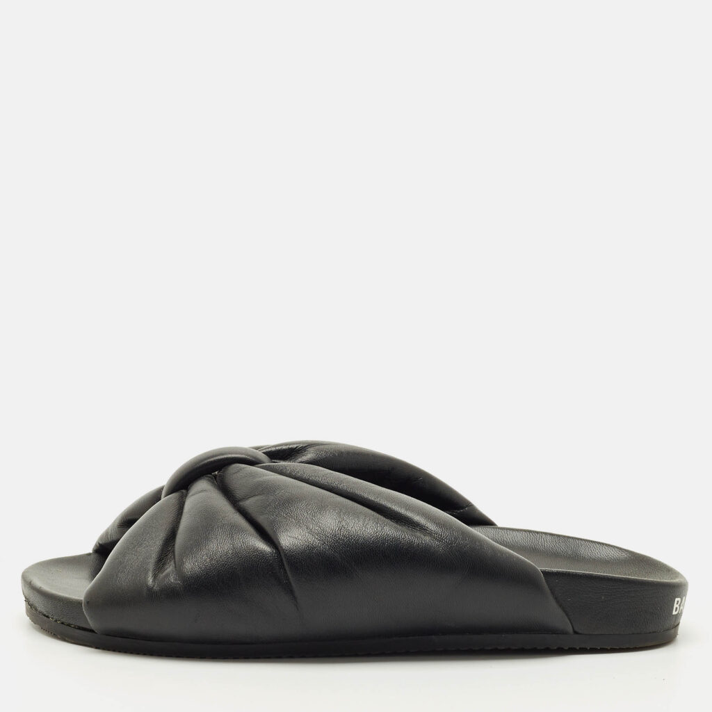 Balenciaga Black Leather Drapy Flat Slide Size 37 Balenciaga Black Leather Drapy Flat Slide Size 37