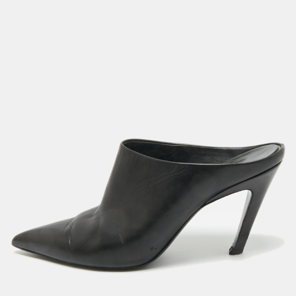 Balenciaga Black Leather Pointed Toe Mules Size 38.5