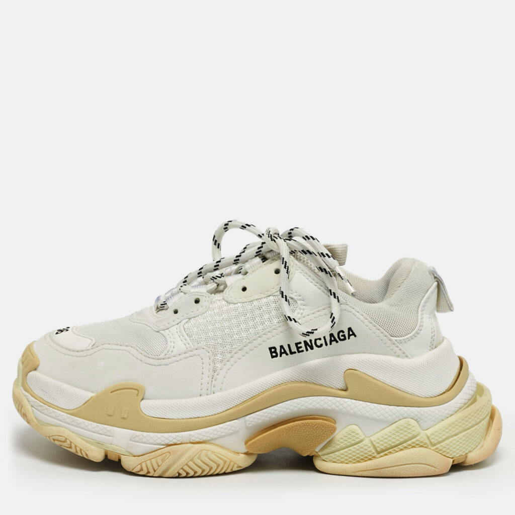 Balenciaga White Faux Leather and Mesh Triple S Sneakers Size 36 Balenciaga White Faux Leather and Mesh Triple S Sneakers Size 36