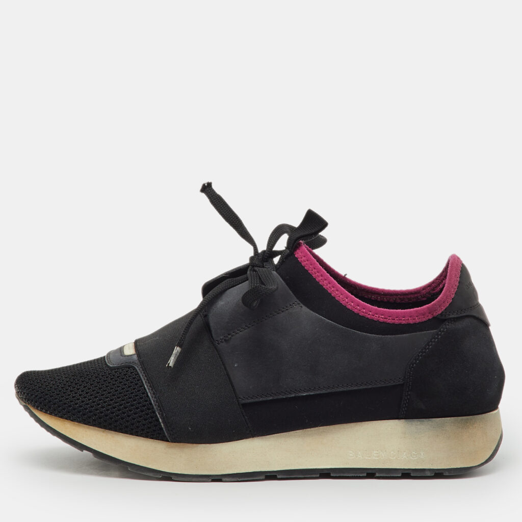 Balenciaga Black Mesh, Fabric and Leather Race Runner Low Top Sneakers Size 39