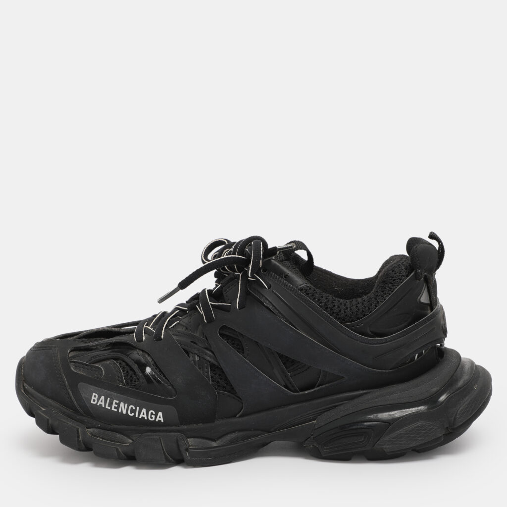 Balenciaga Black Faux Leather and Mesh Track Sneakers Size 39