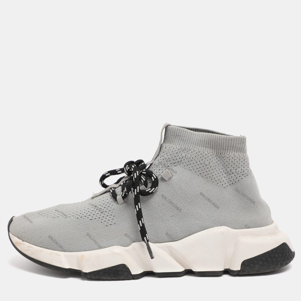 Balenciaga Grey Knit Fabric Speed Trainer Lace Up Sneakers Size 40