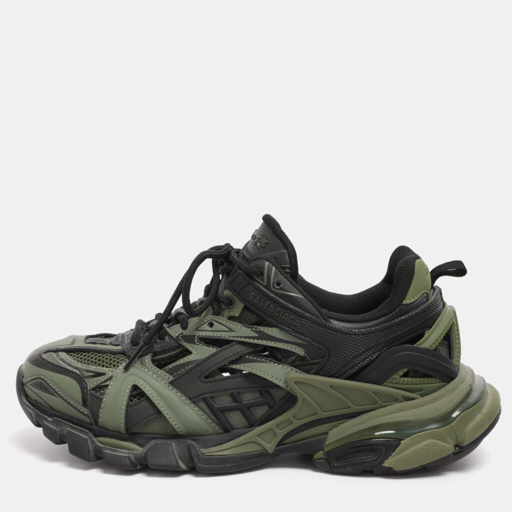 Balenciaga Green/Black Faux Leather and Mesh Track Low Top Sneakers Size 41