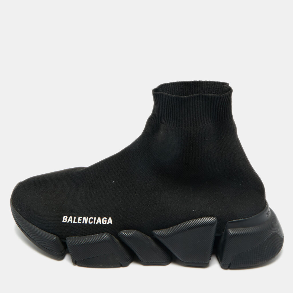 Balenciaga Black Knit Fabric Speed Trainer High Top Sneakers Size 39