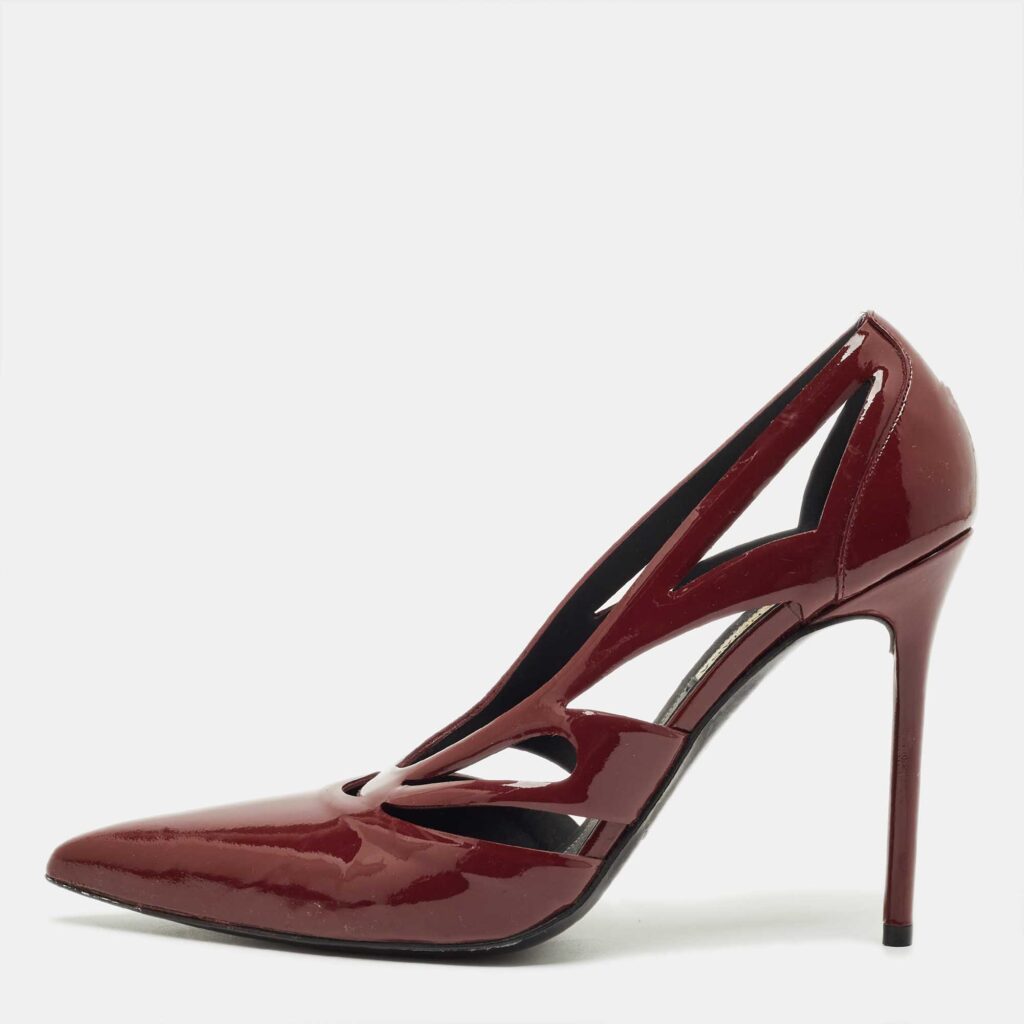 Balenciaga Burgundy Patent Leather Cut Out Pointed Toe Pumps Size 38