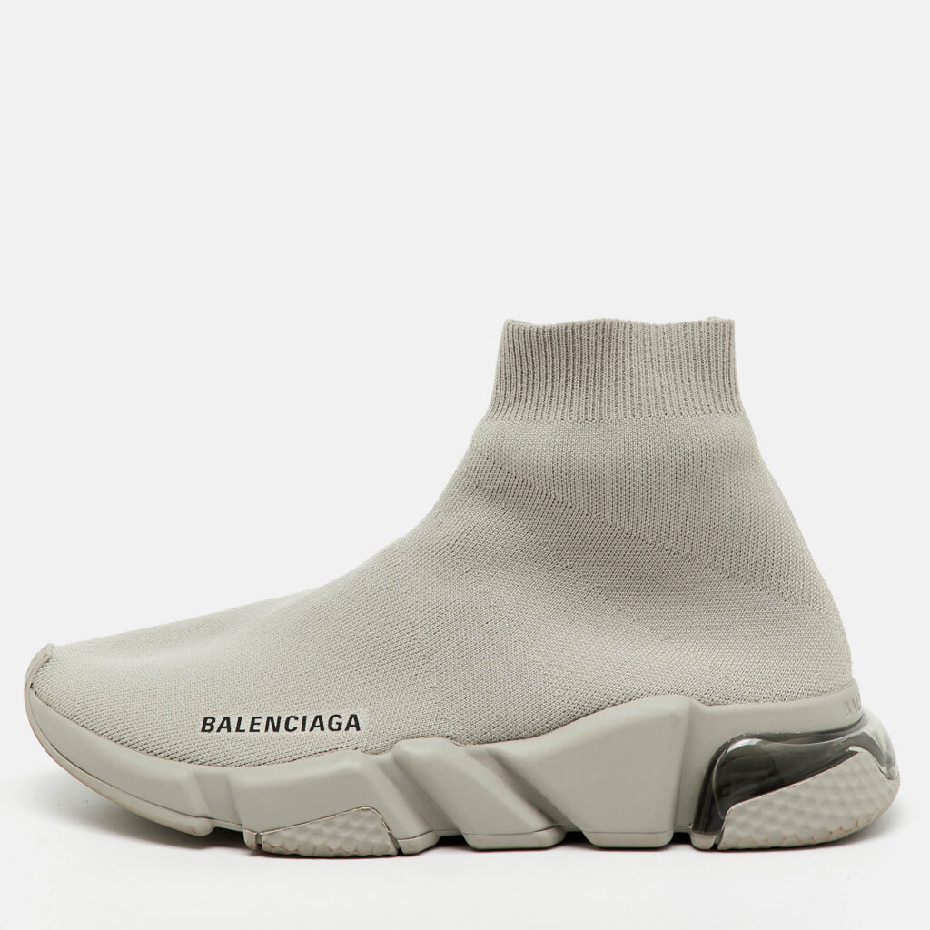 Balenciaga Light Grey Knit Fabric Speed Trainer Clear Sole Sneakers Size 38 Balenciaga Light Grey Knit Fabric Speed Trainer Clear Sole Sneakers Size 38