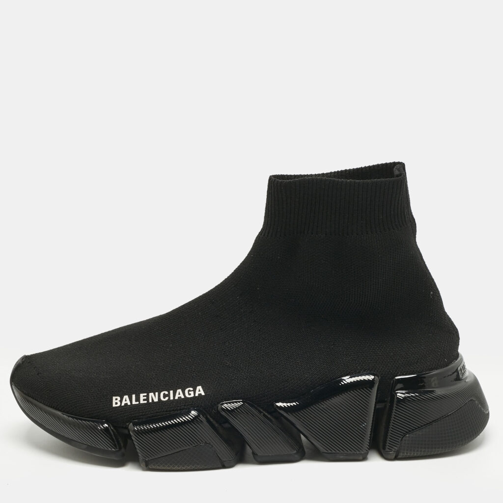 Balenciaga Black Knit Fabric Speed Trainer High Top Sneakers Size 37