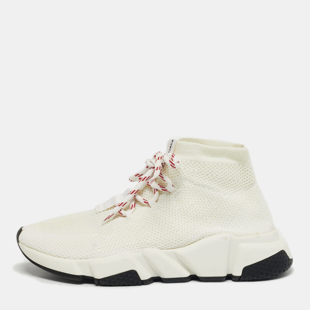 Balenciaga White Knit Fabric Speed Trainer High Top Sneakers Size 38 Balenciaga White Knit Fabric Speed Trainer High Top Sneakers Size 38