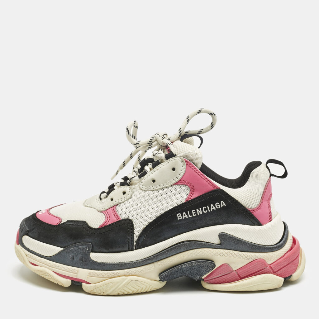 luxury-women-balenciaga-used-shoes-p1224628-002-1.jpg Balenciaga Multicolor Mesh and Nubuck Leather Triple S Lace Up Sneakers Size 40