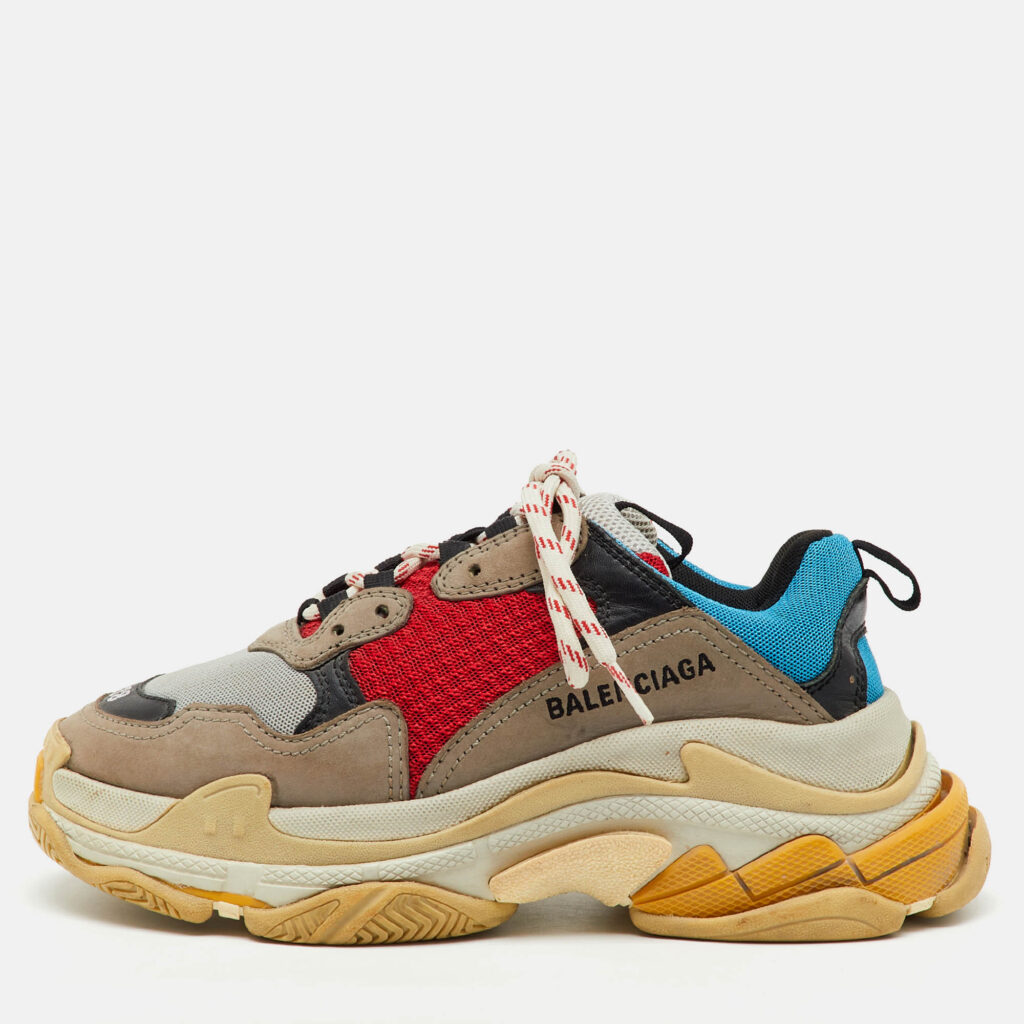 Balenciaga Multicolor Faux Leather and Mesh Triple S Sneakers Size 38