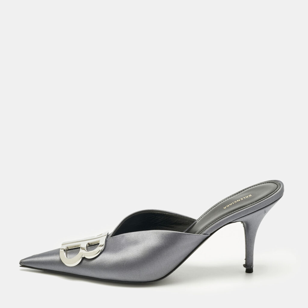 Balenciaga Grey Satin Knife Mules Size 38