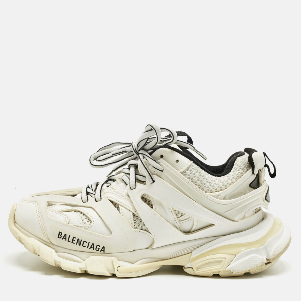 Balenciaga White Leather and Mesh Track Lace Up Sneakers Size 37 Balenciaga White Leather and Mesh Track Lace Up Sneakers Size 37