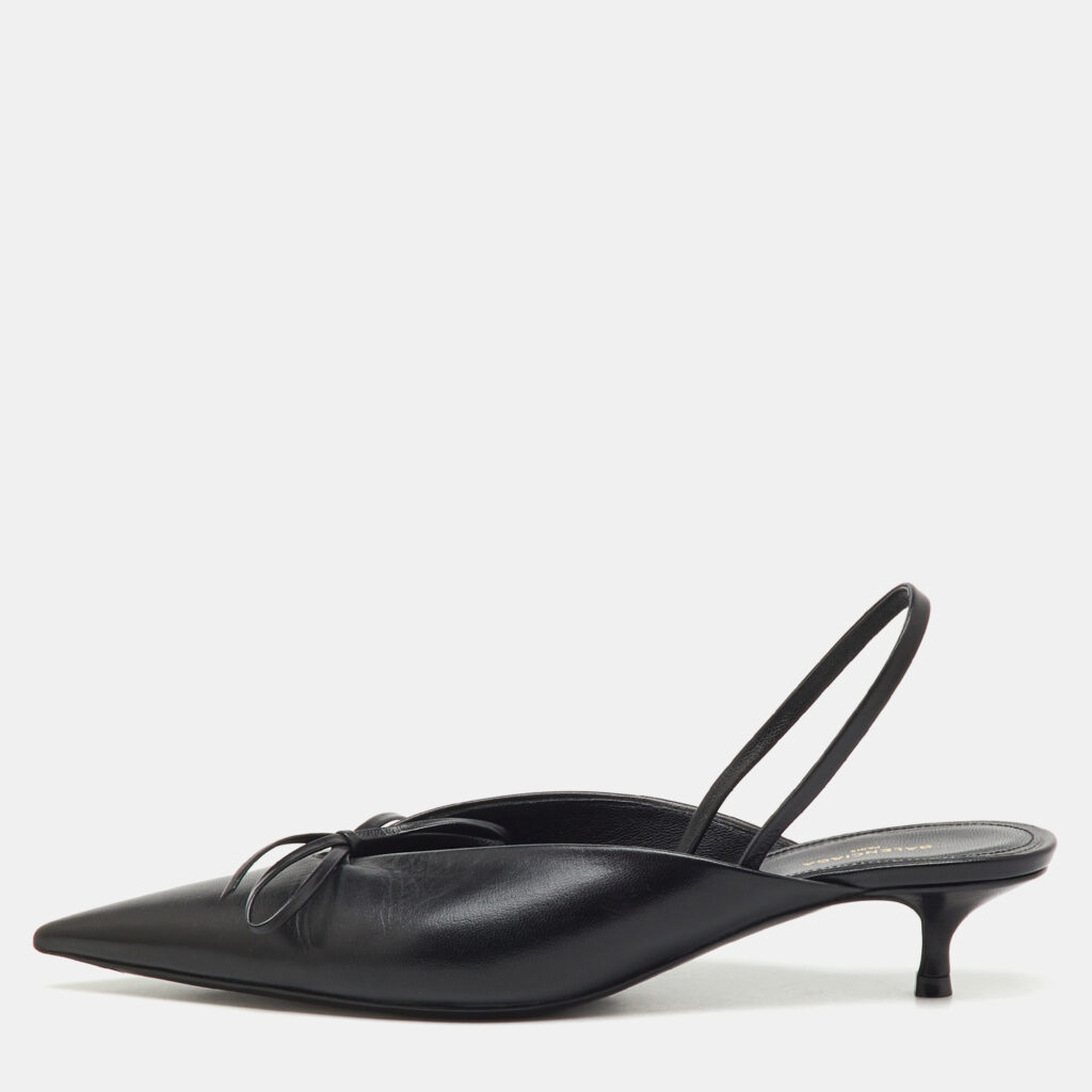 Balenciaga Black Leather Bow Knife Slingback Pumps Size 36