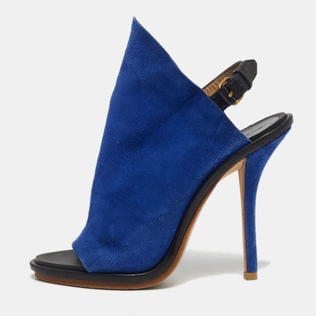 Balenciaga Blue Suede And Black Leather Glove Open Toe Slingback Sandals Size 35