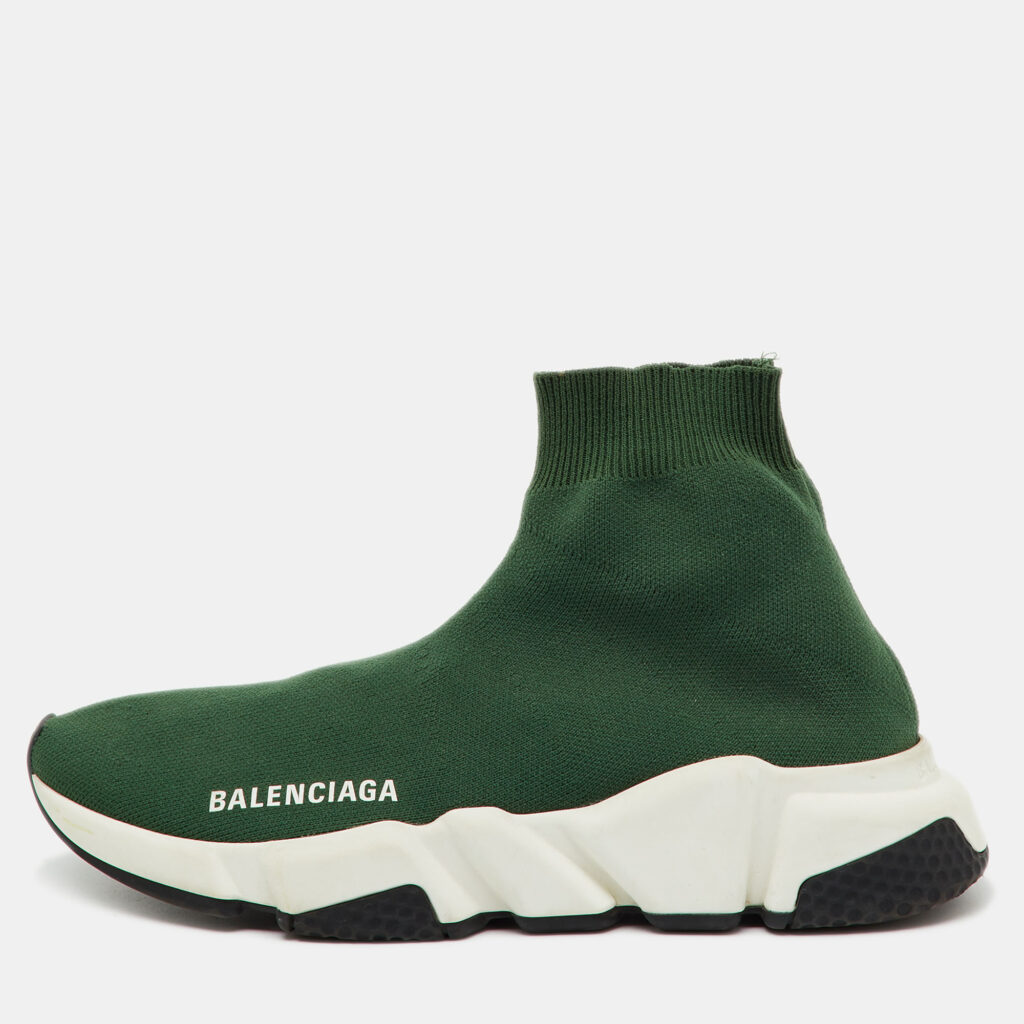 Balenciaga Green Knit Fabric Speed Trainer Slip On High Sneakers Size 36 Balenciaga Green Knit Fabric Speed Trainer Slip On High Sneakers Size 36