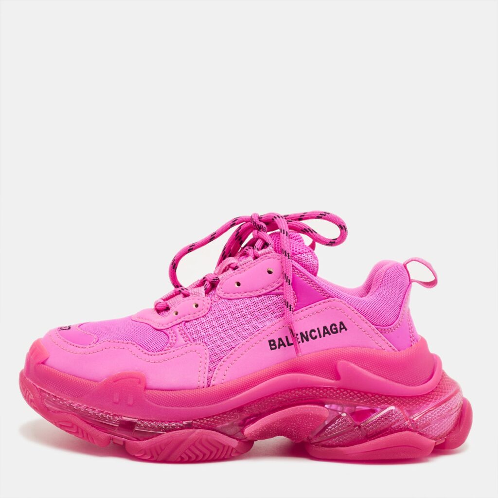 Balenciaga Pink Faux Leather and Mesh Triple S Clear Sole Sneakers Size 37 Balenciaga Pink Faux Leather and Mesh Triple S Clear Sole Sneakers Size 37