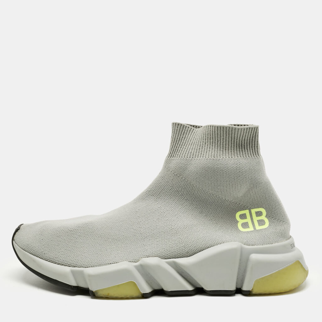 Balenciaga Grey Knit Fabric Speed Trainer High Top Sneakers Size 37
