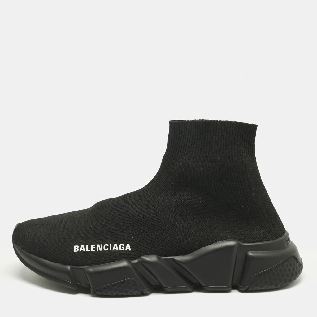 Balenciaga Black Knit Fabric Speed Trainer Sneakers Size 37