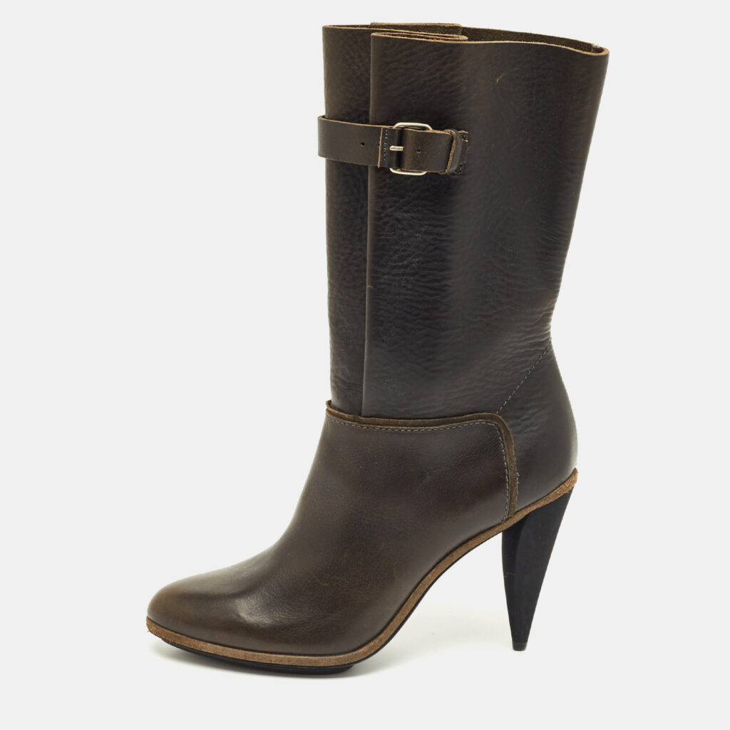 Balenciaga Dark Green Leather Buckle Details Mild Calf Length Boots Size 37.5 Balenciaga Dark Green Leather Buckle Details Mild Calf Length Boots Size 37.5