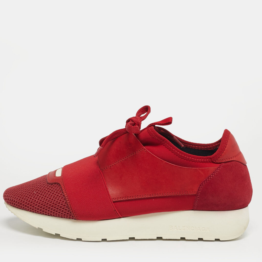 Balenciaga Red Leather and Mesh Race Runner Low Top Sneakers Size 38 Balenciaga Red Leather and Mesh Race Runner Low Top Sneakers Size 38