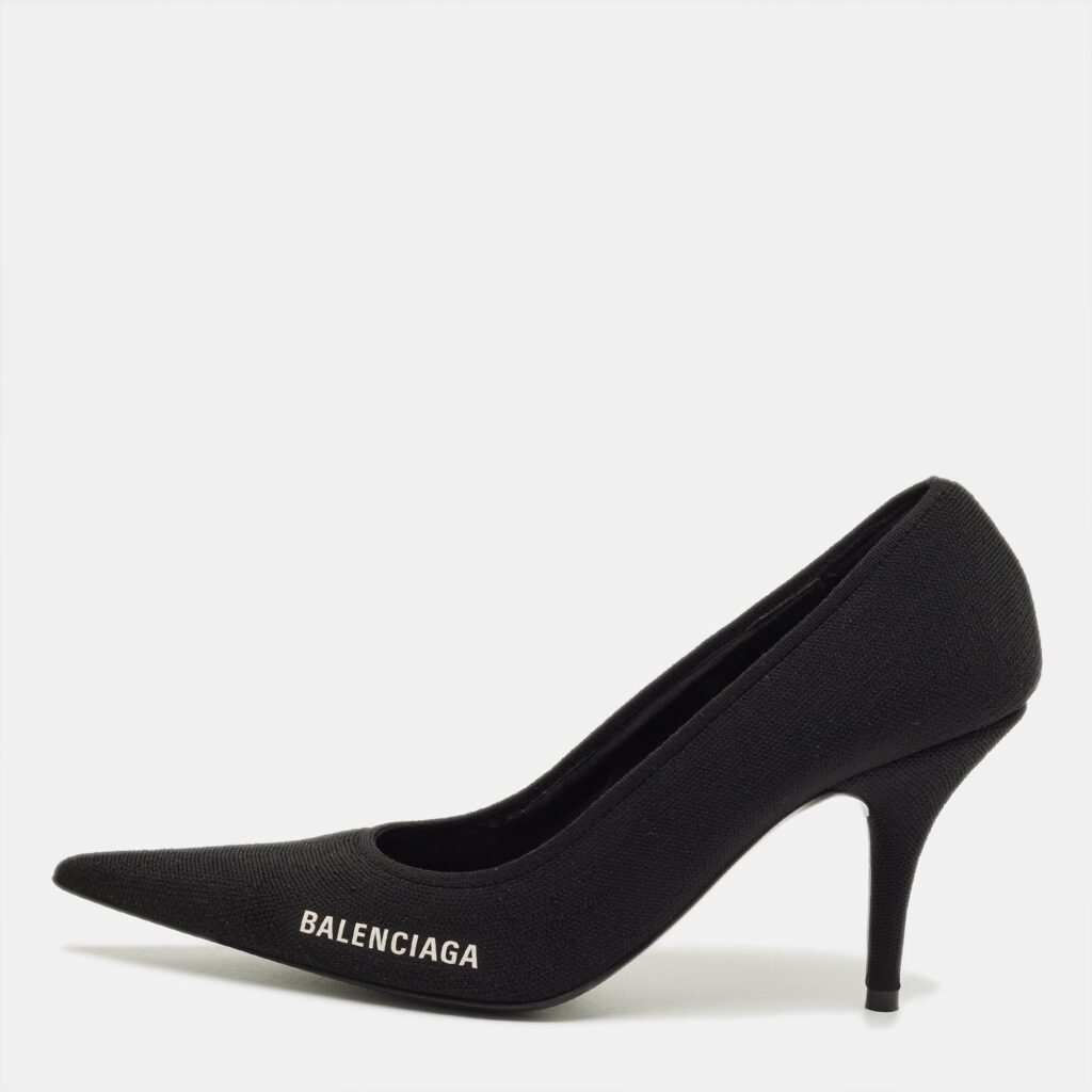 Balenciaga Black Knit Fabric Knife Pumps Size 38