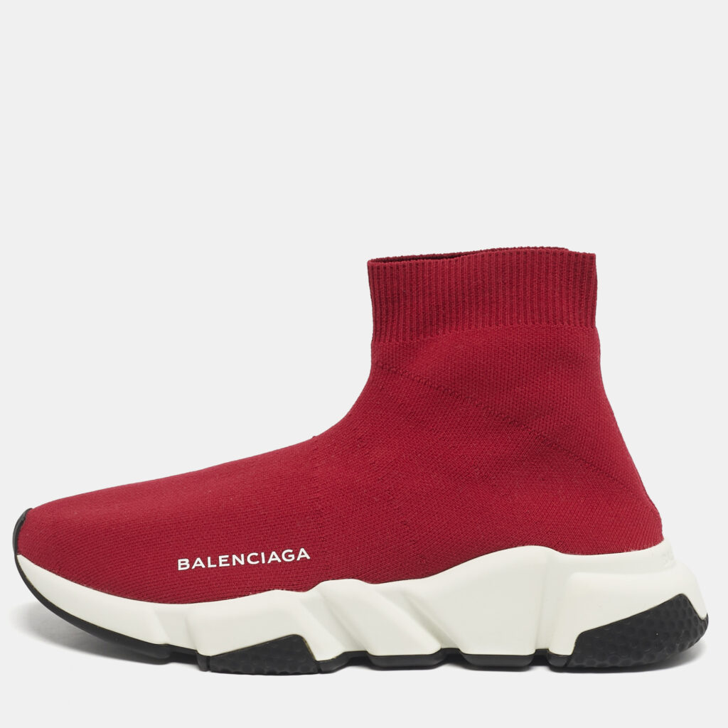 Balenciaga Speed Trainer Size 38 Red Knit Fabric High Top Sneakers
