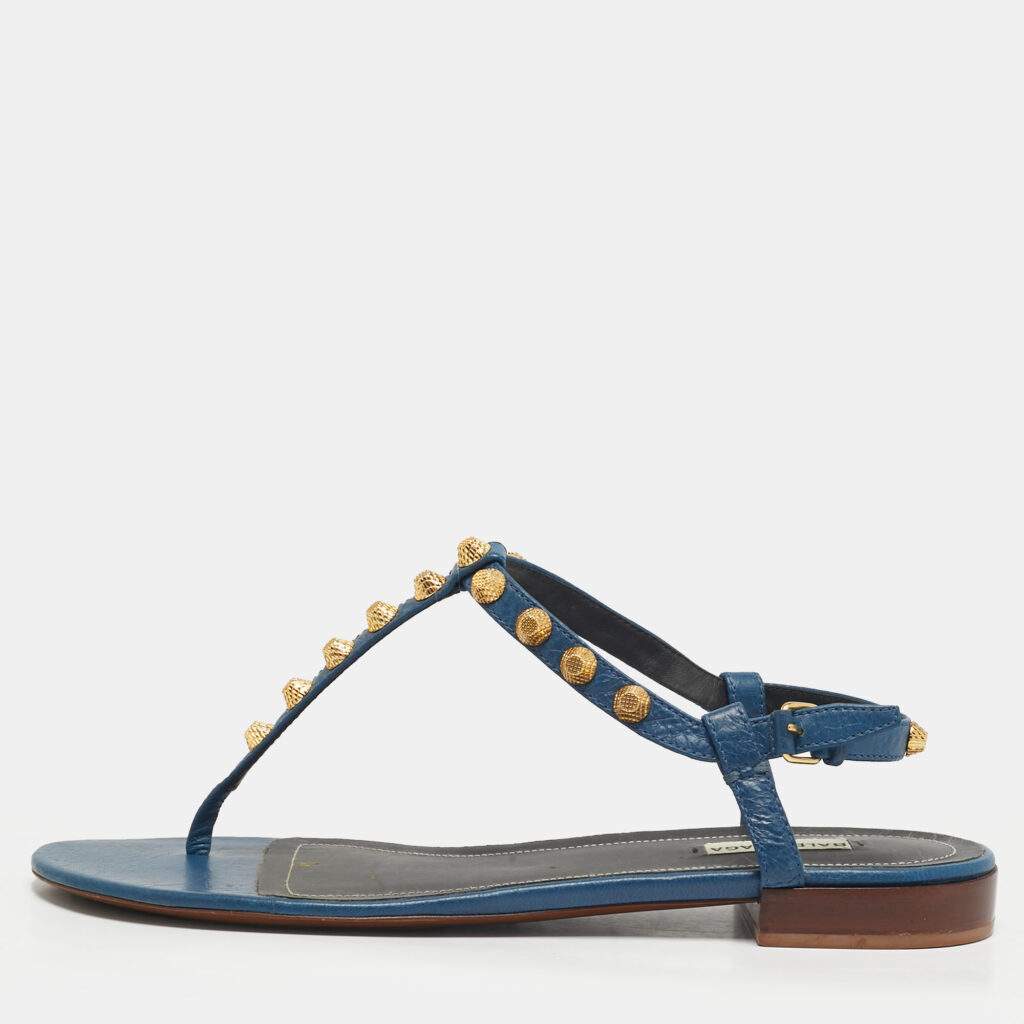 Balenciaga Arena Size 41 Blue Leather Thong Flat Slide