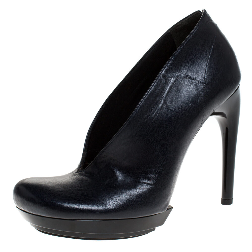 Balenciaga Dark Blue Leather Platform Pumps Size 36