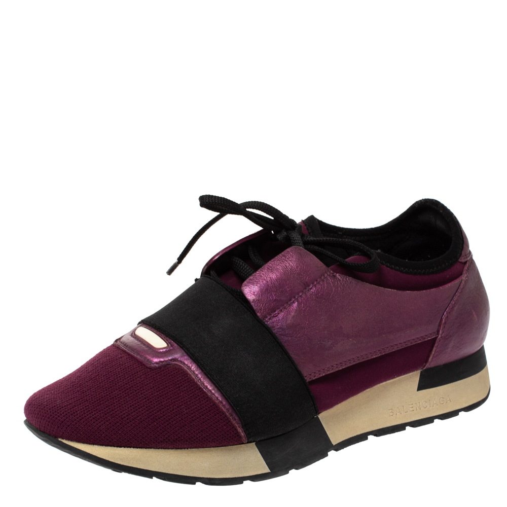 Balenciaga Purple/Black Neoprene and Leather Race Runner Sneakers Size 39 Balenciaga Purple/Black Neoprene and Leather Race Runner Sneakers Size 39