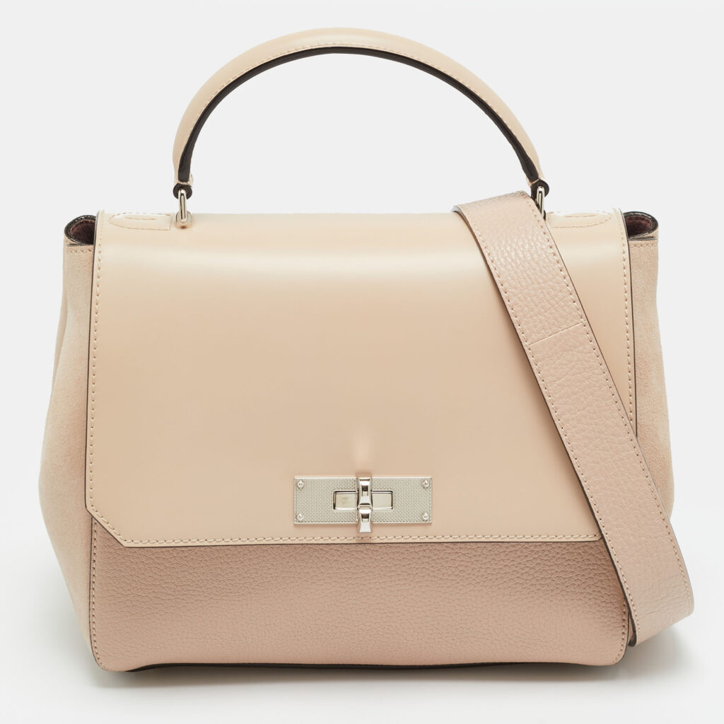 Bally B Turn Beige Small Leather and Suede Top Handle Bag