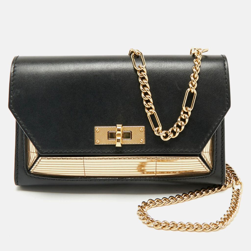 Bally Black/Gold Leather Suzy Chain Clutch Bally Black/Gold Leather Suzy Chain Clutch