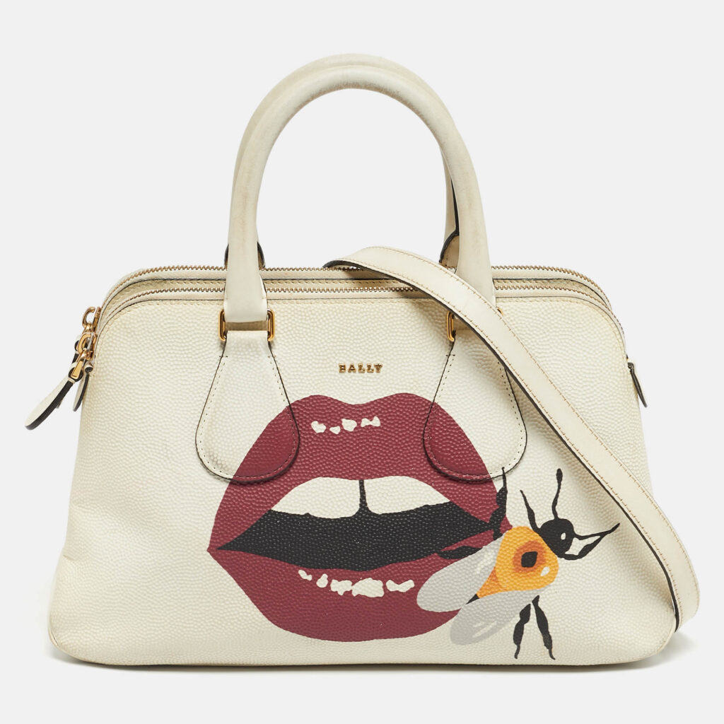Bally White Leather Berekely Lip Print Bag