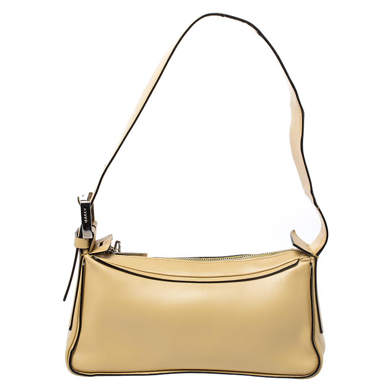 Bally Light Yellow Leather Zip Shoulder Bag Bally Light Yellow Leather Zip Shoulder Bag