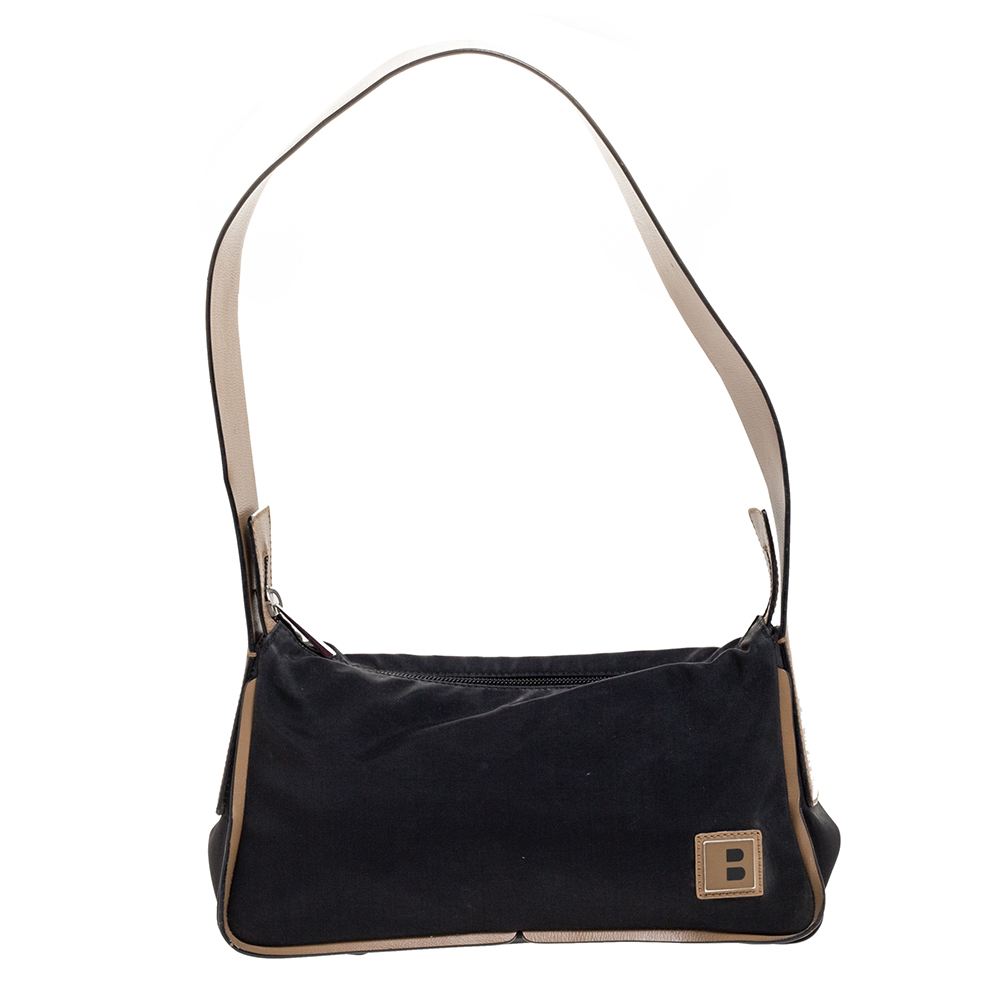 Bally Black/Beige Nylon and Leather Baguette Bag Bally Black/Beige Nylon and Leather Baguette Bag