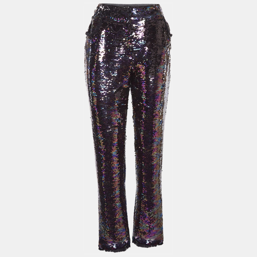 Balmain Purple Fringe Trim Sequin Pants L Balmain Purple Fringe Trim Sequin Pants L