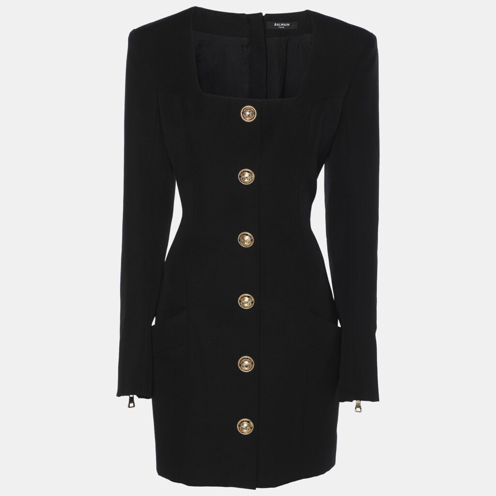 Balmain Black Wool Midi Dress M Balmain Black Wool Midi Dress M