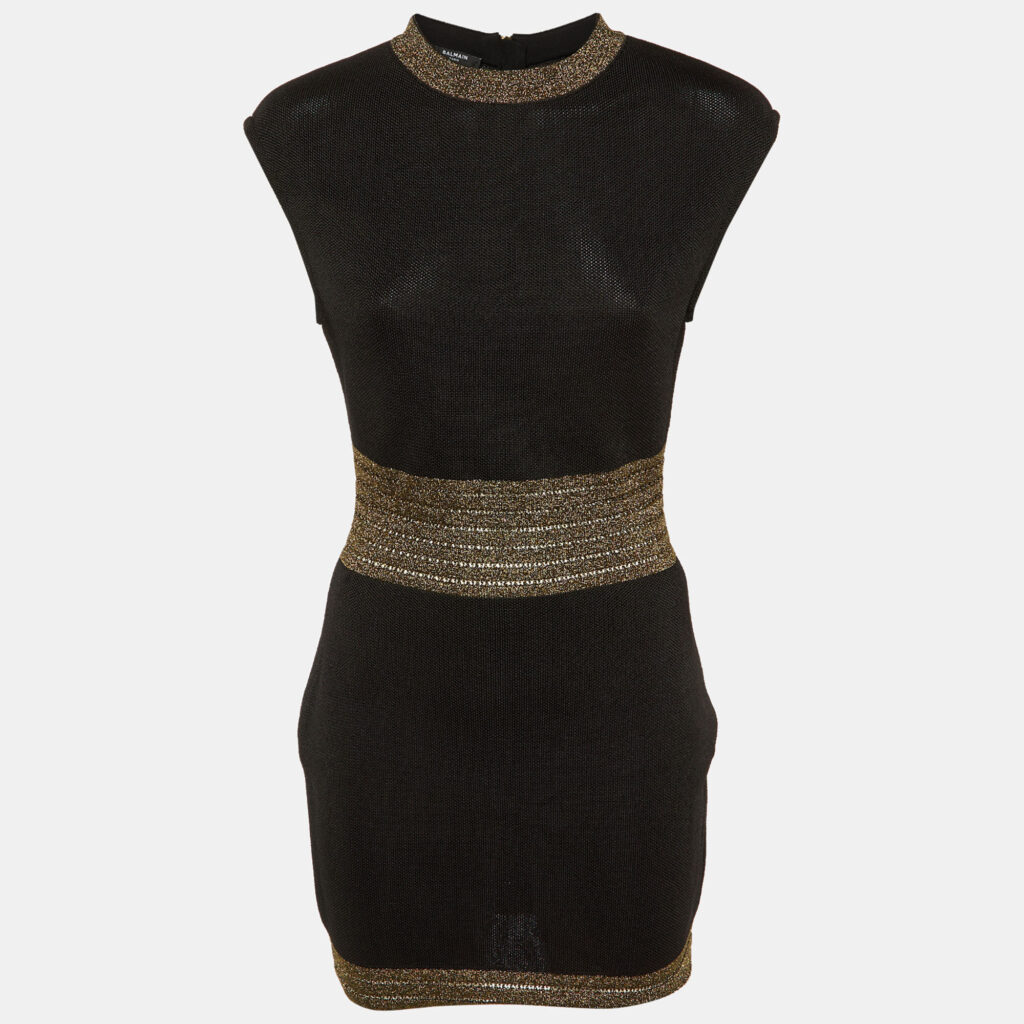 Balmain Black Knit & Lurex Trim Detail Mini Dress M