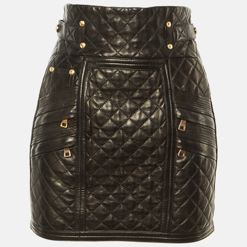 luxury-women-balmain-new-clothes-p1219308-006.jpg Balmain Black Quilted Leather Mini Skirt M