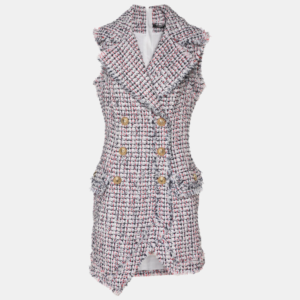 Balmain White/Multicolor Tweed Sleeveless Mini Dress M Balmain White/Multicolor Tweed Sleeveless Mini Dress M