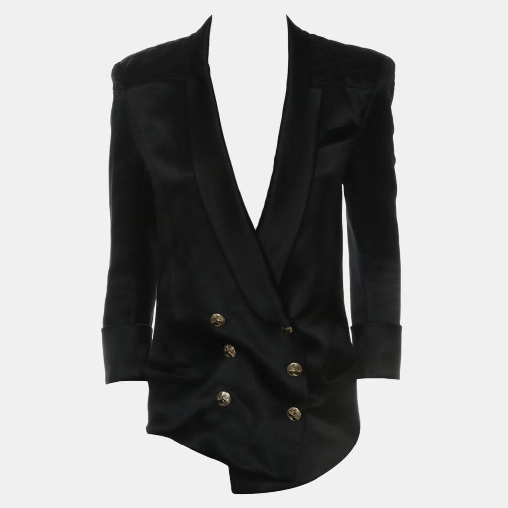 Balmain Black Double-Breasted Blazer With Quilted Shoulder FR 36 Balmain Black Double-Breasted Blazer With Quilted Shoulder FR 36