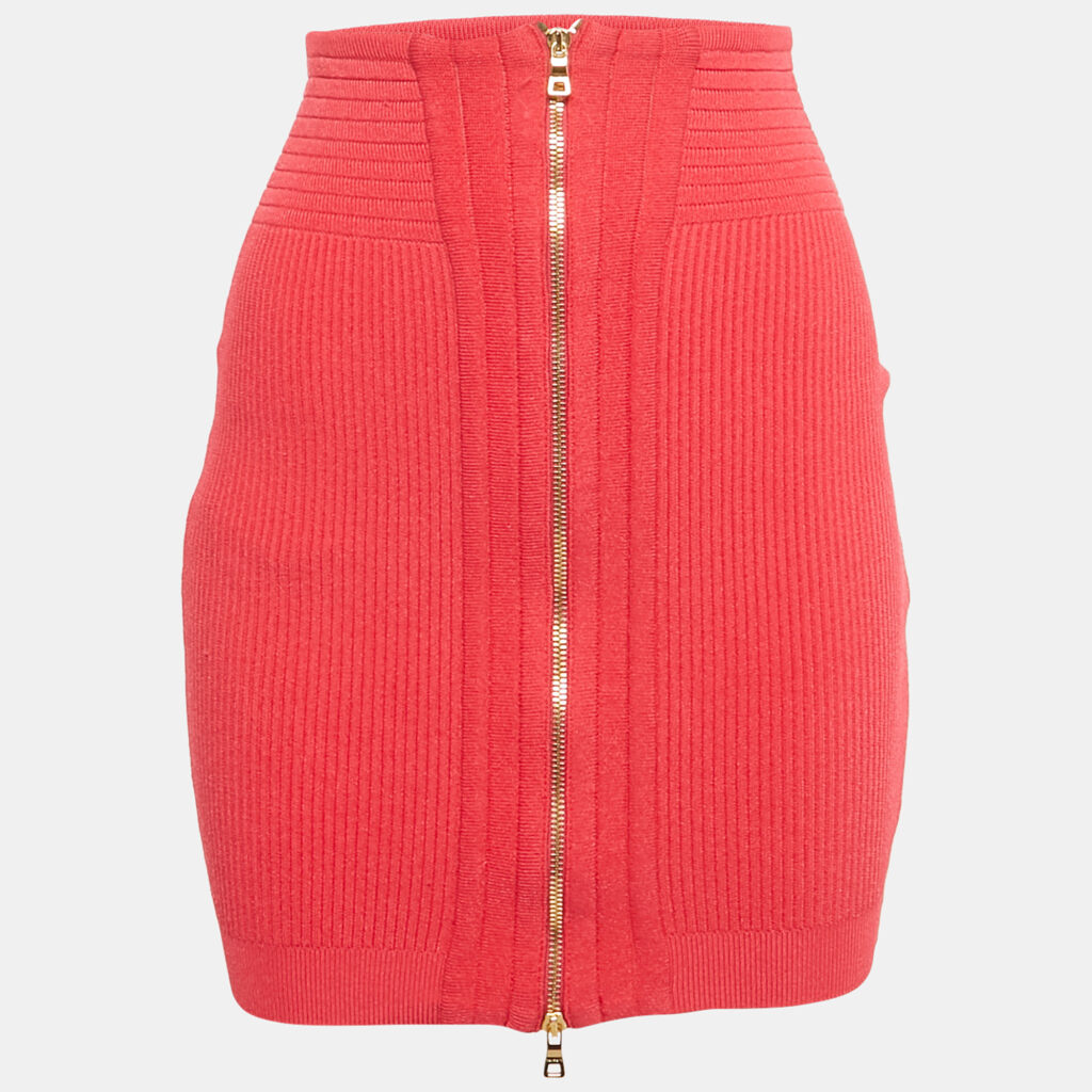 Balmain Pink Stretch Knit Mini Skirt M Balmain Pink Stretch Knit Mini Skirt M