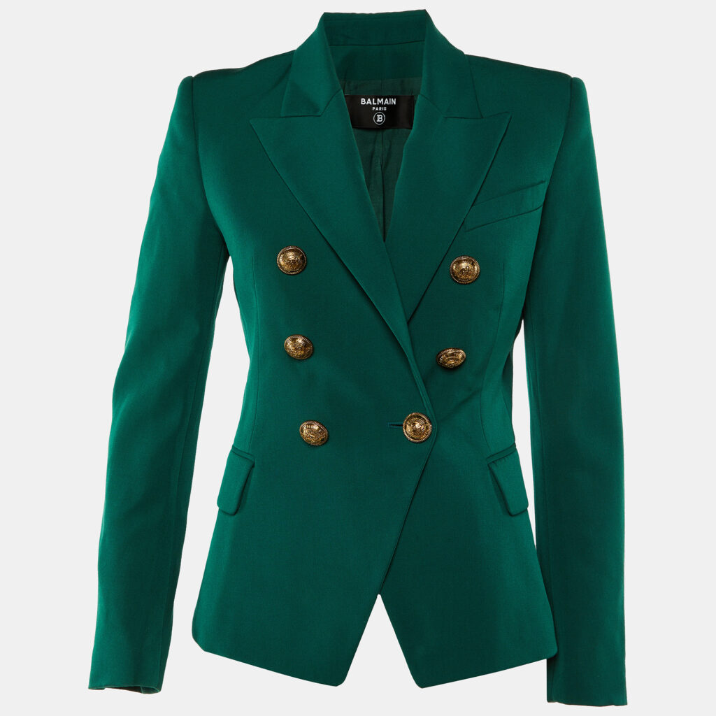 Balmain Green Wool Double Breasted Blazer M