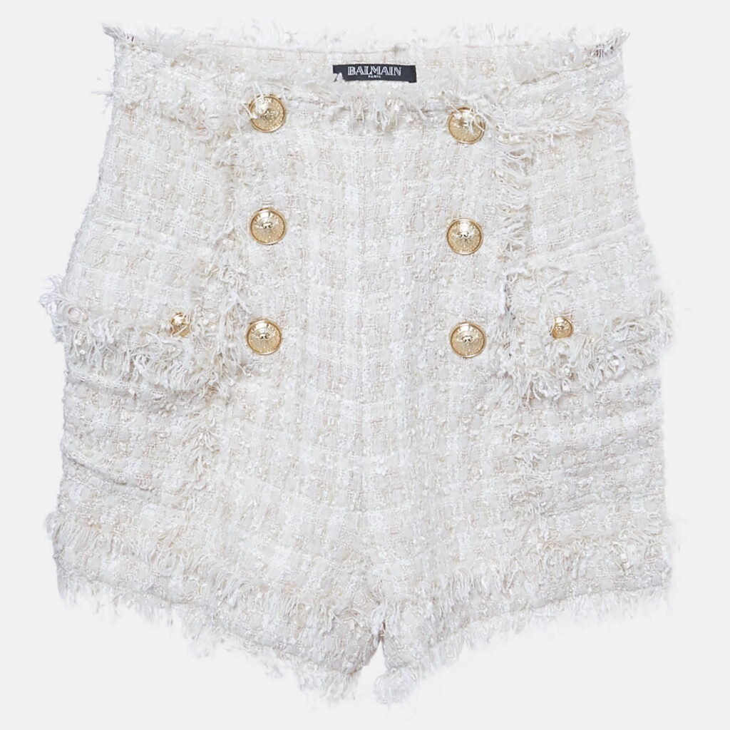 Balmain Cream Tweed Raw Edge Detail Shorts S Balmain Cream Tweed Raw Edge Detail Shorts S