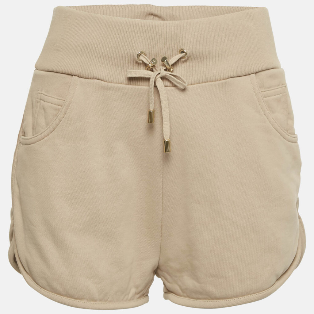 Balmain Beige Logo Print Cotton Knit Shorts M Balmain Beige Logo Print Cotton Knit Shorts M