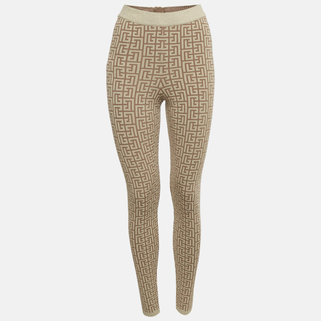 Balmain Brown Monogram Jacquard Lurex Leggings S Balmain Brown Monogram Jacquard Lurex Leggings S