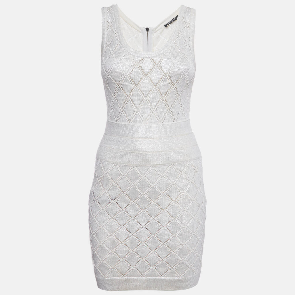 Balmain Ivory Lurex Knit Sleeveless Mini Dress S Balmain Ivory Lurex Knit Sleeveless Mini Dress S