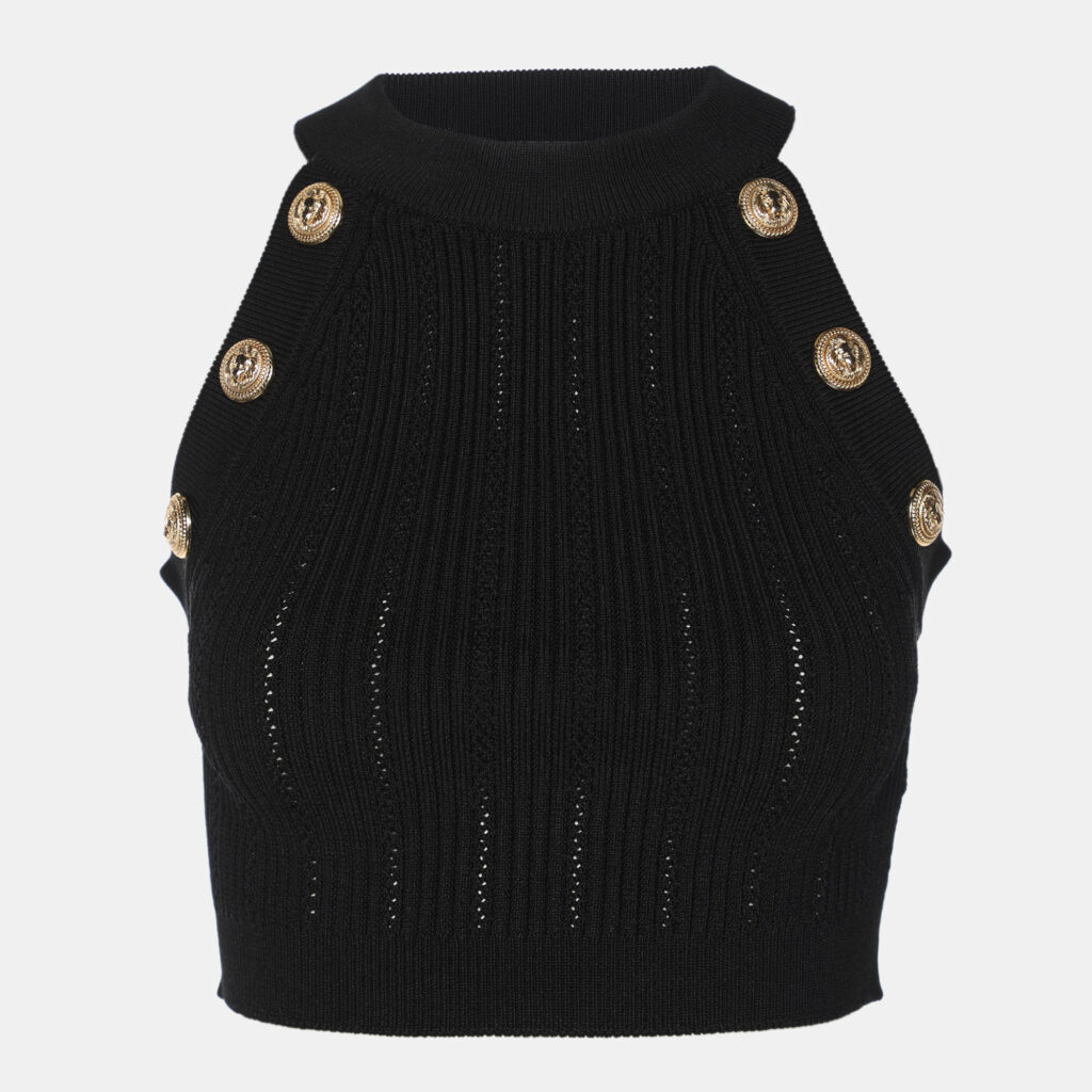 Balmain Black Rib Knit Tank Top S