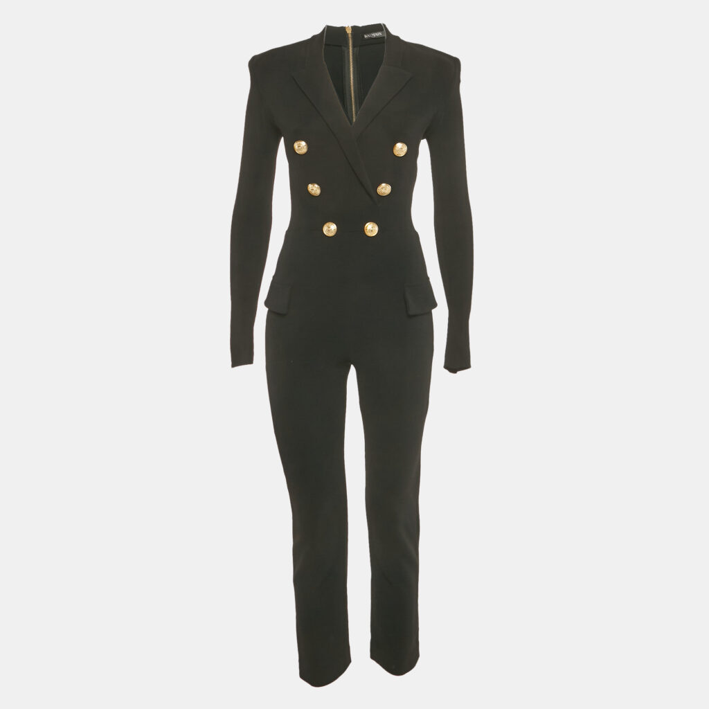 Balmain Black Double Breasted Jersey Tailored Jumpsuit S
